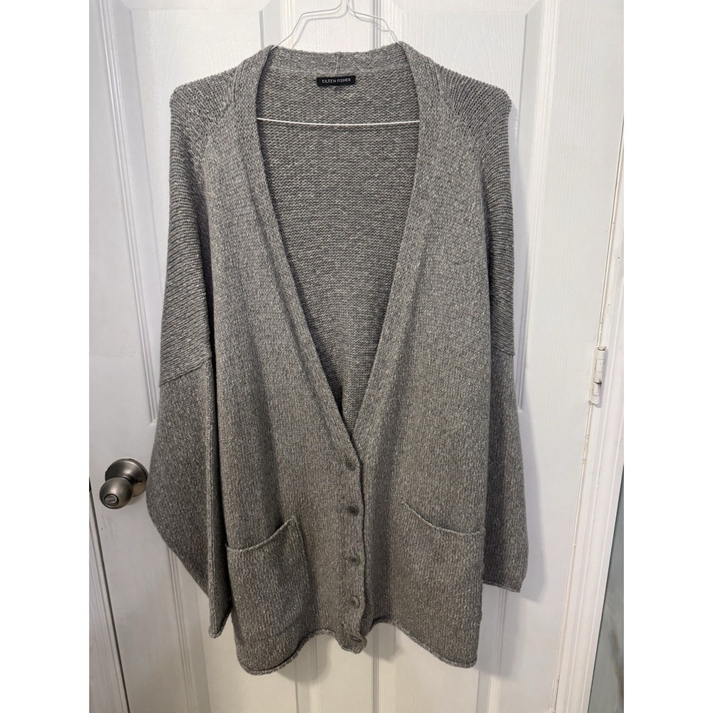 Eileen Fisher Alpaca Organic Cotton Gray Cardigan Sweater Size Unknown 29" P2P